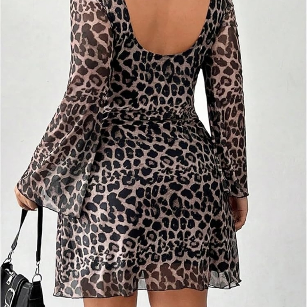 Plus Size Leopard Print Long Sleeve OPEN BACK Dress 3xl Plus - Picture 3 of 3
